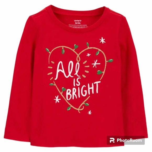 Christmas All Is Bright Toddler Girl Long Sleeve T-Shirt 18M Festive Holiday - Picture 1 of 1
